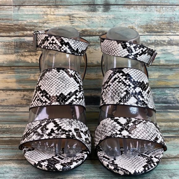 Steve Madden Carlin Black Ankle Strap Sandal Snake Print Wedge Heel Womens 7.5M - Picture 3 of 14